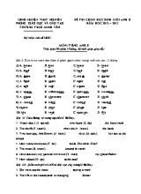 Đề thi chọn học sinh giỏi môn Tiếng Anh Lớp 8 - Năm học 2012-2013 - Trường THCS Minh Tân (Có đáp án)